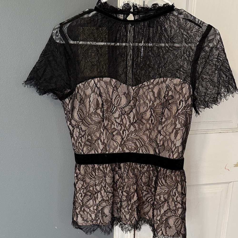 White House Black Market Black Lace Overlay Blouse NWOT